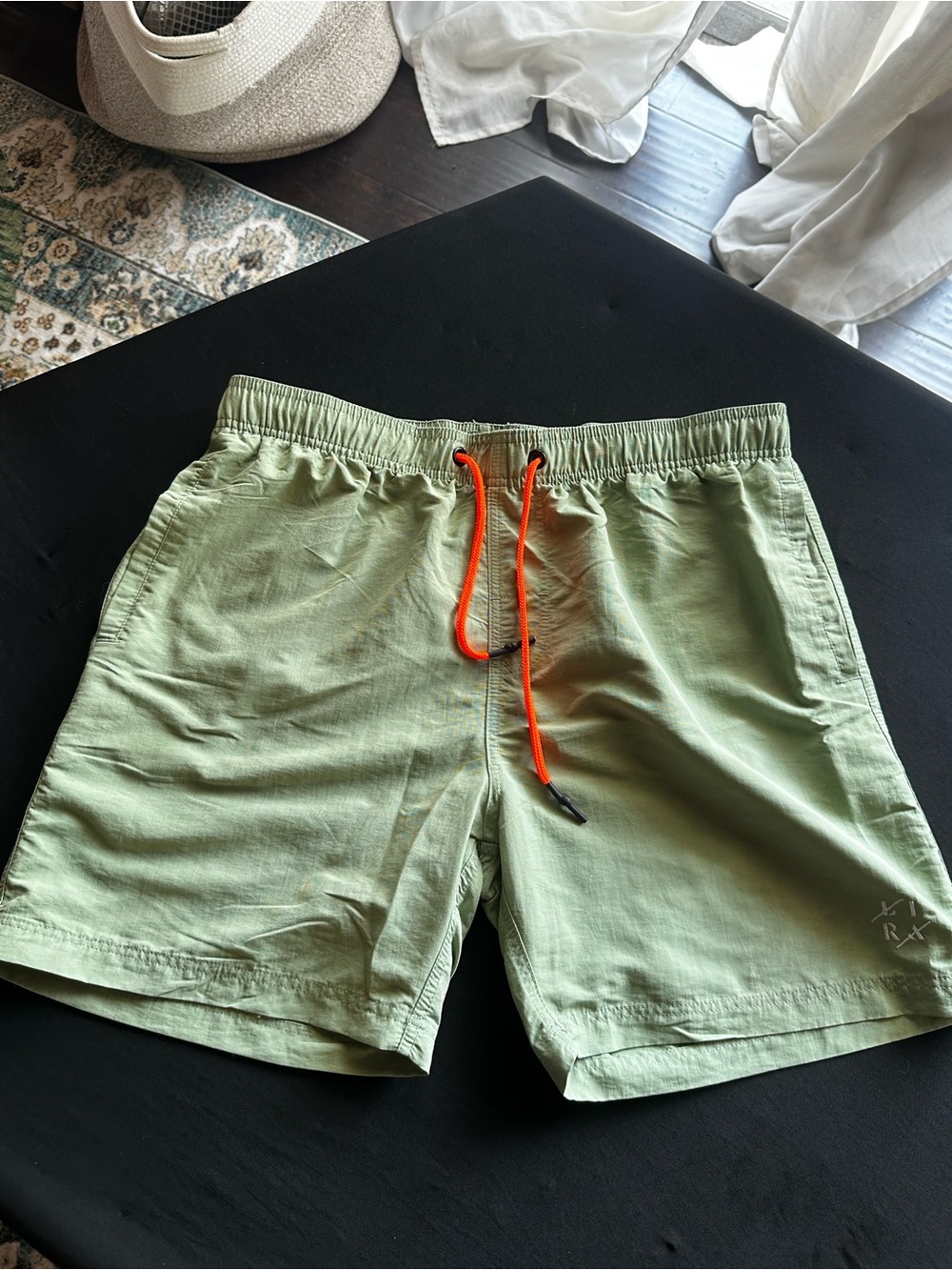 Beige Shorts with Orange Drawstring